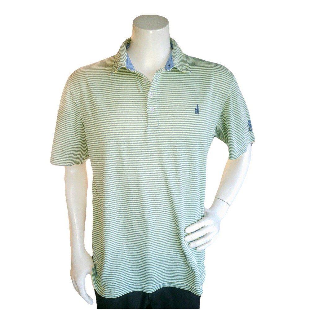 Johnnie O Prep-Formance Shirt Mens L Striped Yellow Blue Golf Polo Short Sleeve